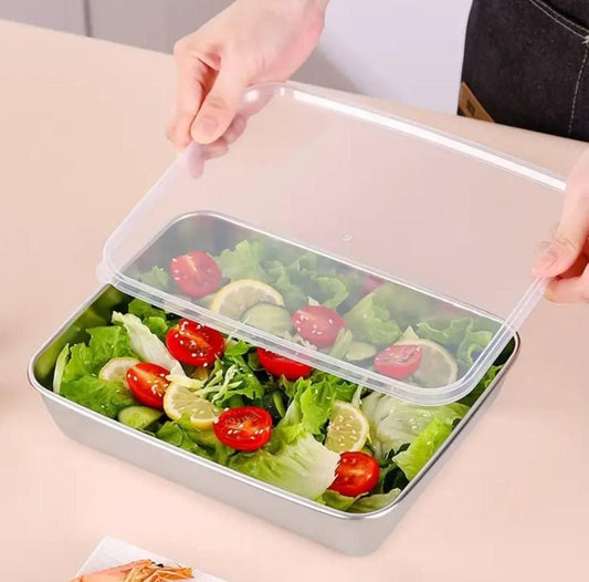 Stainless Steel Baking Pan Food Storage Box with Cover (Pack of 2)
